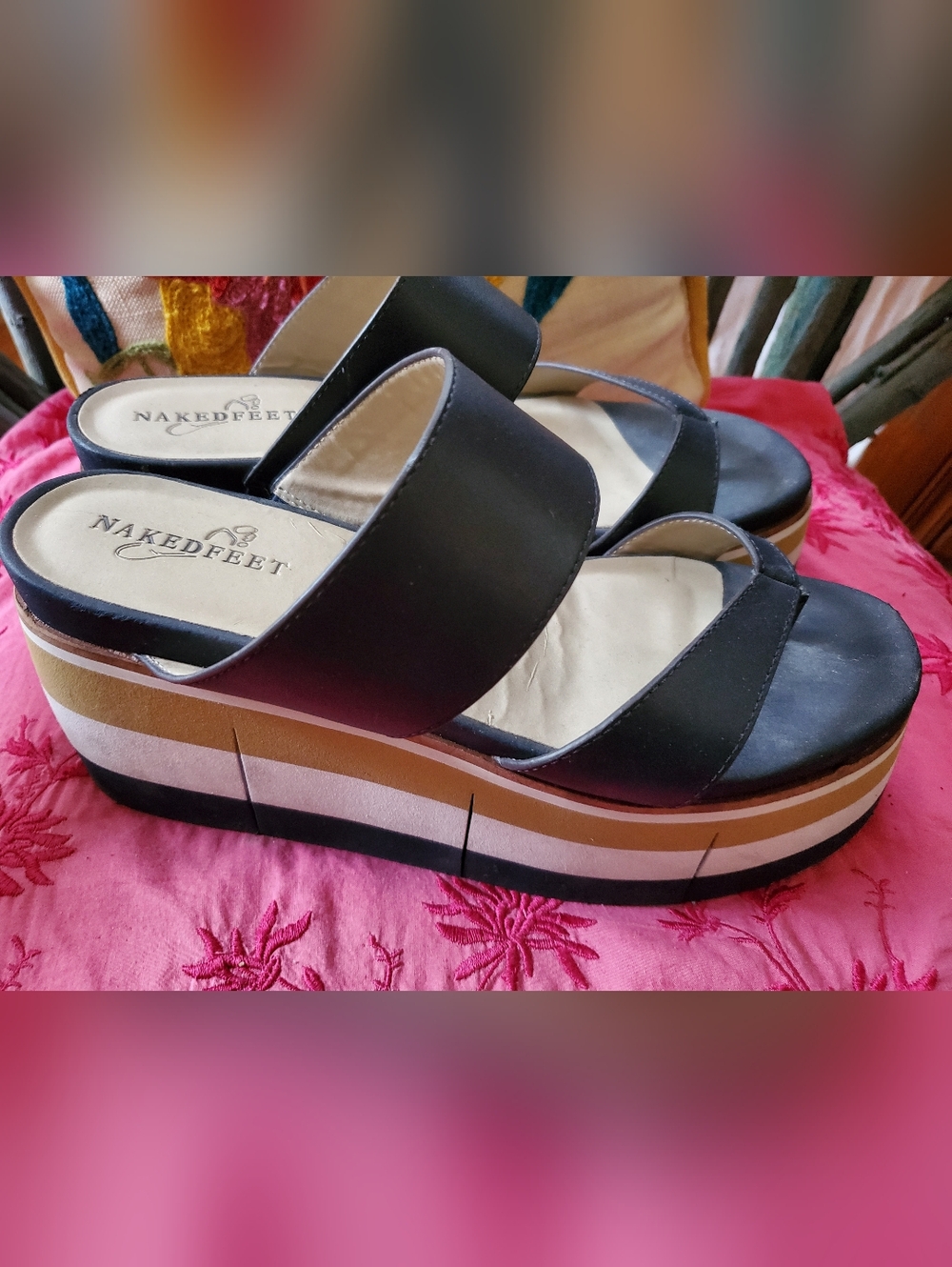 Naked Feet Navy Platform Thong Sandals